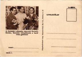 1953 A Helsinki-i olimpián részt vett Bercelli, Kovács Gerevits olimpikonok, a kardvívás egyéni és csoport győztesei. Képzőművészeti Alap Kiadóvállalat / Hungarian socialist-communist sport propaganda: winners of the Helsinki Olympics in fencing (non PC) (EB)