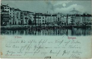 1898 Rovinj, Rovigno; Il Porto / kikötő este holdfényben / port at night in moonlight. Nicolo Daveggia (Rb)