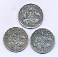 Ausztrália 1917-1925. 3p Ag "V. György" (3xklf) T:VF patina Australia 1917-1925. 3 Pence Ag "George V" (3xdiff) C:VF patina Krause KM#24