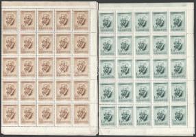 1955 Bartók Béla 60f és 1Ft zöld hajtott teljes ívekben, az ismert lemezhibákkal (49.000)