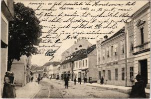 1915 Károlyváros, Karlovac; Banija / Korona szálloda, üzletek / Hotel Kruna, shops + "K.U.K. SPITALZUG No. 21." (EK)