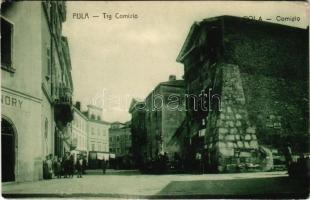 1917 Pola, Pula; Trg Comizio / square, market, shops + "K.u.K. Marinespital Pola Briefzensur" (EK)