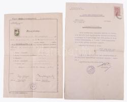 1939 Vitézi cím használatára és vitézi jelvény viselésére jogosító igazolvány. Korabeli hivatalos másolat. + ugyanannak a személynek a részére szóló 1947-es postatiszti tanfolyam bizonyítvány