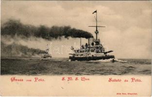 Pola, Pula; SMS WIEN Osztrák-Magyar Haditengerészet Monarch-osztályú partvédő csatahajója / K.u.k. Kriegsmarine / Austro-Hungarian Navy SMS Wien coastal defense ship. Alois Beer