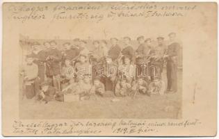 1919 Tatabánya, a forradalom kitörésekor szervezett Tengerész Nemzetőrség VIII. század 1. szakasza, matrózok a szárazföldön, csoportkép / Hungarian Navy mariners on land. photo (fl)