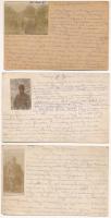 1915-1916. 3 db RÉGI egyedi készítésű tábori fotós képeslap, Ehrenthal Zoltán a cs. és kir. 28. tábori vadászzászlóalj kadétjának levelei családjának / 3 handmade pre-1945 WWI military field photo postcards from a Hungarian cadet + "K.u.k. Feldjagerbataillon XVIII. Marschkompagnie" + "Tábori postahivatal 60"