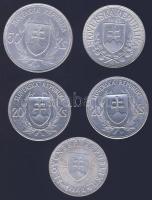 Szlovákia 1944 10Ks Ag + 1939 20Ks Ag (2x) + 1941 20Ks Ag + 1939 50Ks Ag T:2