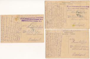 1915 3 db RÉGI első világháborús orosz katonai művészlap Frantz Bélától feleségének címezve / 3 pre-...