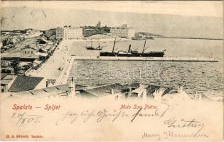 1905 Split, Spalato; Molo San Pietro / pier, steamship. G. A. Milisich (EK)