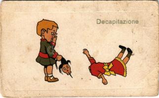 Decapitazione / Italian military art postcard, doll execution, decapitation (EB)