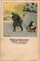 1917 Fröhliche Weihnachten! / Kellemes Karácsonyt! Osztrák-magyar katonai művészlap / WWI Austro-Hungarian military Christmas greeting s: Ernst Kutzer + "K.u.k. Feldspital No. 420" + "K.u.k. Feldpostamt 240" (EB)