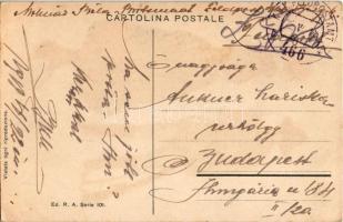 1918 Elegáns hölgy és katona. / Elegant lady and soldier art postcard. Ed. R.A. Serie 101. litho + &...