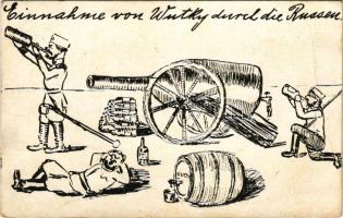 1915 Einnahme von Wutky durch die Russen / Első világháborús oroszellenes katonai művészlap, vodka / WWI military postcard against Russia, vodka + "K.u.k. Kriegsmarine S.M.S. Panther" (EB)