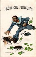 1917 Fröhliche Pfingsten! G. C. Pola 1913. / WWI Austro-Hungarian Navy art postcard with Pentecost greeting, mariner humour s: Ed Dworak + "K.u.k. Kriegsmarine SMS Orjen" (EK)