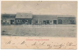 1908 Dobra, Hunyaddobra (Hunedoara); utcakép, Petrovits József üzlete, gyógyszertár. Adler fényirda kiadása / street, shops, pharmacy (ázott / wet damage)