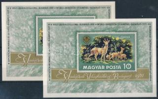 1971 Vadászati világkiállítás blokk, az AUSSTELLUNG "NG" betűi vastagabbak + támpéldány