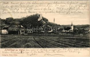 Velenje, Wöllan; Burg Schallegg bei Wöllan / Grad Salek / castle, church. Verlag Jos. Wutti (fl)