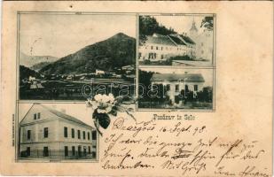 1898 Selca, Selce, Selzach bei Bischoflack; Zupnisce, Trgovina Tavcar, Skola / general view, shop, school, parish. Weiss &amp; Dreykurs Art Nouveau, floral (pinhole)