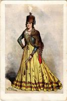 Magyar főrangú hölgy, empirekorabeli díszben. Ősi Magyar nemzeti Viseletek / Hungarian noble woman s: Nemes Mihály, Csernák Anna Réka (kopott sarkak / worn corners)