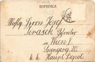 1906 Brezice, street view, shops. Ant. Umek Art Nouveau, floral frame (EB)