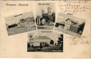 1905 Suhopolje, Szentendre, Terezovac; Glavna ulica, Rim. kat. crkva, Kolodvor, Vlastelinski dvor / Fő utca, Római katolikus templom, vasútállomás, kastély / main street, Catholic church, railway station, castle. R. Mosinger (fl)