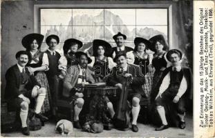 1915 Zur Erinnerung an das 15 jährige Bestehen des Original Tiroler Gesang-, Musik-, und Tanz-Ensemble, Direktion: Tobias Wilhelm aus Ehrwald, gegründet 1896. / folk costumes, singing and dance group, musicians, Austrian folklore from Tirol (EK)
