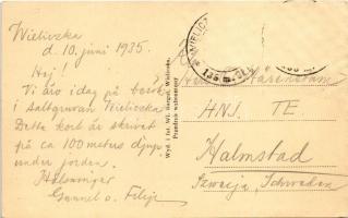 1935 Wieliczka, Przewóz soli w kopalni / salt mine, horse, mine cars, interior (tear)