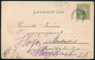 Hohe Rinne 1907.08.06. Képeslap Budapestre 2h bélyeggel + 5f Turul bérmentesítéssel / 2h Hohe Rinne ...