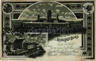 1900 Syburg (Dortmund), Sigiburg, Hohensyburg; Hotel Rich. Wulf. Verlag Rich. Wulf / hotel at night in moonlight. Art Nouveau, floral, litho (EB)