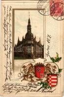 1904 Bremen, Baumwollbörse / cotton exchange palace. Art Nouveau, floral, Emb. litho with coat of arms (pinhole)