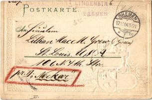 1904 Bremen, Baumwollbörse / cotton exchange palace. Art Nouveau, floral, Emb. litho with coat of ar...