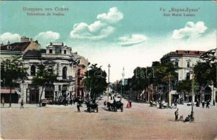 Sofia, Sophia, Sofiya; Rue Marie Louise / street view, shops, mosque. D. Bajdaroff