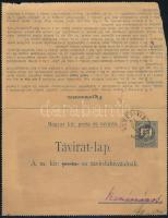 1891 Díjjegyes zárt táviratlap 38kr belső kiegészítéssel "NEMES-VID" - "KOMÁRVÁROS"