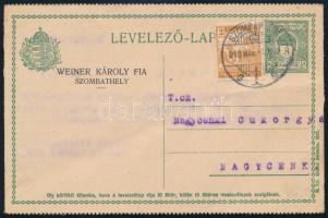 1919 8f díjjegyes hasábos levelezőlap 2f kiegészítéssel Szombathely - Nagycenk