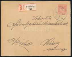 1908 10f díjjegyes boríték Turul 25f kiegészítéssel "BÁNDOLY" (Burgenland) - Köszegre