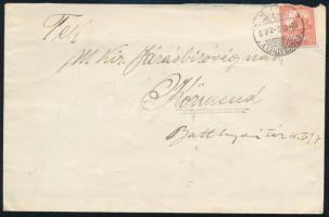 1931 Sérült 20f levélen Szombathelyről Körmendre hátoldalán járásbírósági iktatással