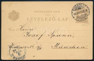 1896 Milleniumi 2kr díjjegyes képeslap Münchenbe