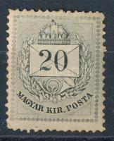1874 20kr szürke, 13-as fogazás (165.000) / grey, perforation 13. Certificate: Ferchenbauer