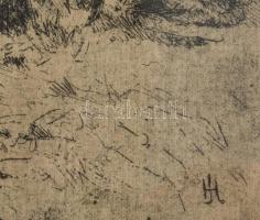 Halász József (1874-1935): Szántás. Rézkarc, papír, jelzett a karcon. Lapszéli ázásnyommal. Üvegezet...