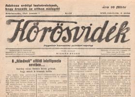 [Folyóirat] Körösvidék. Független keresztény politikai napilap. Felelős szerkesztő: Migend Dezső. XXII. évfolyam, 4. szám. (1941. január 7.) Békéscsaba, 1941. Körösvidék Rt. (ny.) 4 p. Folio. A tizenegy hónapos román megszállást követően megalakult Körösvidék politikai napilap 1920. március 30-án jelent meg először. A Horthy Miklós nemzeti hadserege mellett kiálló lap már első lapszámában is keresztény-nemzeti szelleműként határozta meg magát. A négy oldalas terjedelmében MTI-híreket, rendeleteket, illetve helyi érdekű híreket közzétevő lap országszéli helyzetéből fakadóan nem lankadó figyelemmel kíséri a csehszlovákiai és különösen a román adminisztráció magyarellenes intézkedéseit, de háborús és geopolitikai rövidhíreket is ad. Az Észak-Erdélyt visszajuttató 1940. augusztus 30-i második bécsi döntést követően megjelent lapszámok fejléce állandó jelleggel módosult, kiegészült az "Adakozz erdélyi testvéreinknek, hogy érezzék az otthon melegét!" jelszóval. Lapszámunk vezércikke kimondottan belpolitikai: a volt miniszterelnök, Bethlen István társadalompolitikáját kritizálja éles szavakkal, szociális érzéketlenséggel és a nagytőkével való összefonódással vádolva az egykori kormányzatot. A tartalomból: A "félművelt" alföldi intelligencia nevében. Szerény válasz Bethlen István grófnak, hogy mások is értsenek belőle -- Moszkvába rendelték a balkáni szovjet követeket -- Roosevelt háborúba akarja sodorni Amerikát -- Új minimális baromfiárak Békéscsabán -- Népegyleti bál. Jó állapotú lapszám, hajtogatva.
