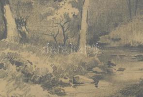 Halász József (1874-1935): Sopron környéki táj. Ceruza, papír, jelzett. Üvegezett fakeretben. 20,5×2...