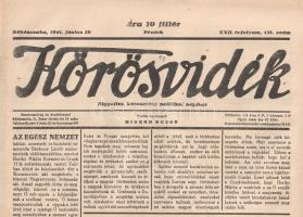 [Folyóirat] Körösvidék. Független keresztény politikai napilap. Felelős szerkesztő: Migend Dezső. XXII. évfolyam, 138. szám. (1941. június 20.) Békéscsaba, 1941. Körösvidék Rt. (ny.) 6 p. Folio. A tizenegy hónapos román megszállást követően megalakult Körösvidék politikai napilap 1920. március 30-án jelent meg először. A Horthy Miklós nemzeti hadserege mellett kiálló lap már első lapszámában is keresztény-nemzeti szelleműként határozta meg magát. A négy oldalas terjedelmében MTI-híreket, rendeleteket, illetve helyi érdekű híreket közzétevő lap országszéli helyzetéből fakadóan nem lankadó figyelemmel kíséri a csehszlovákiai és különösen a román adminisztráció magyarellenes intézkedéseit, de háborús és geopolitikai rövidhíreket is ad. Lapunk vezércikke Bárdossy László miniszterelnök rádióbeszédét ismerteti, melyet Horthy Miklós születésnapja alkalmából tartott. A magyarság kárpát-medencei küldetését taglaló, illetve a kormányzót magasztaló taglaló rádióbeszéd hangvétele ünnepi, sőt, emelkedett. Lapszámunk a Szovjetunió német megtámadását közvetlenül megelőző napokban keletkezett, a finn-szovjet háborún kívül ebben az időben csak Európán kívül, a Mediterráneumban zajlanak háborús cselekmények. A helyzet pár nap múlva radikálisan megváltozik, ám a diplomáciai elmérgesedés állapota lapszámunk rövidhíreiből is kiviláglik. A tartalomból: Bárdossy László szózata (vezércikk) -- Németország felszólította Amerikát, hogy a német haderő által megszállt területeken működő konzulátusait zárja be -- Olaszországból is kiutasítják az amerikai konzulátusok képviselőit -- Finnországban jelentkezniük kell a tartalékosoknak és népfelkelőknek -- A mezőgazdasági népiskolákban bevezetik a mindennapi tanítást -- Miért nincs csősz az Erzsébet-ligetben? Folyóiratunk szerepel az Ideiglenes Nemzeti Kormány által 1945-ben betiltott művek jegyzékén. Jó állapotú lapszám, hajtogatva.