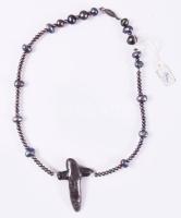 Ezüstszínű tenyésztett gyöngy nyaklánc, h: 40 cm