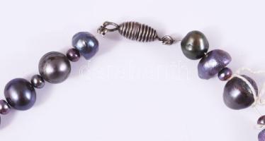 Ezüstszínű tenyésztett gyöngy nyaklánc, h: 40 cm