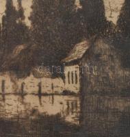 Szentgyörgyvári Gyenes Lajos (1890-1971): Vízparti táj. Rézkarc, papír, jelzett. Ázásnyommal. Üvegez...