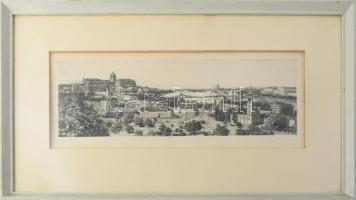 Nagy Zoltán (1916-1987): Budapesti panoráma, rézkarc, papír, jelzett, üvegezett fakeretben, 17×49 cm
