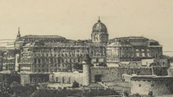 Nagy Zoltán (1916-1987): Budapesti panoráma, rézkarc, papír, jelzett, üvegezett fakeretben, 17×49 cm