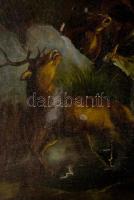 Jelzés nélkül, XIX. sz. festő: Szarvasbika és sasok. Olaj, vászon, sérült. Dekoratív fakeretben, 54,...