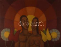 Jelzés nélkül, XX. sz. második fele: Szerelmespár. Olaj, vászon, sérült. 70×89,5 cm