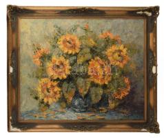 Olvashatatlan jelzéssel: Csendélet. Olaj, vászon. Dekoratív, sérült fakeretben. 70×80,5 cm